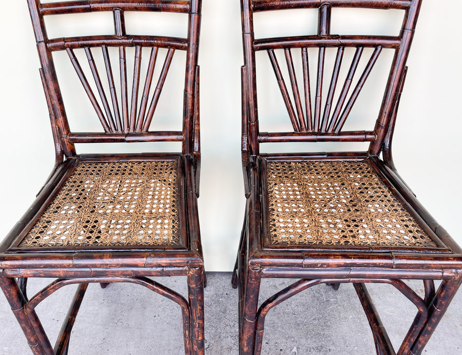 Pair of Tortoiseshell Rattan Bar Stools