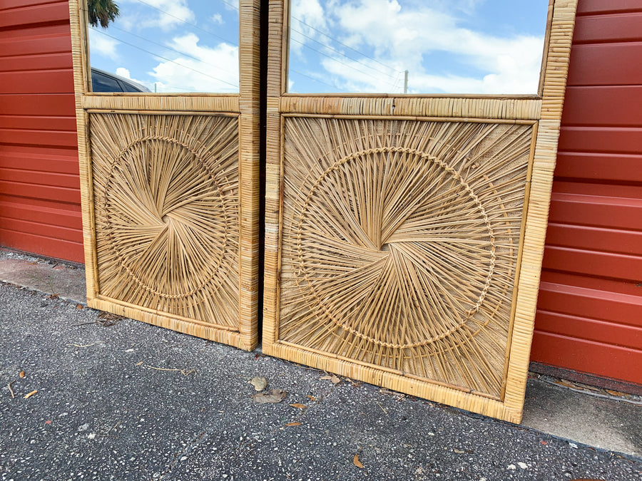 Pair of Island Chic Rattan Medallion Mirrors