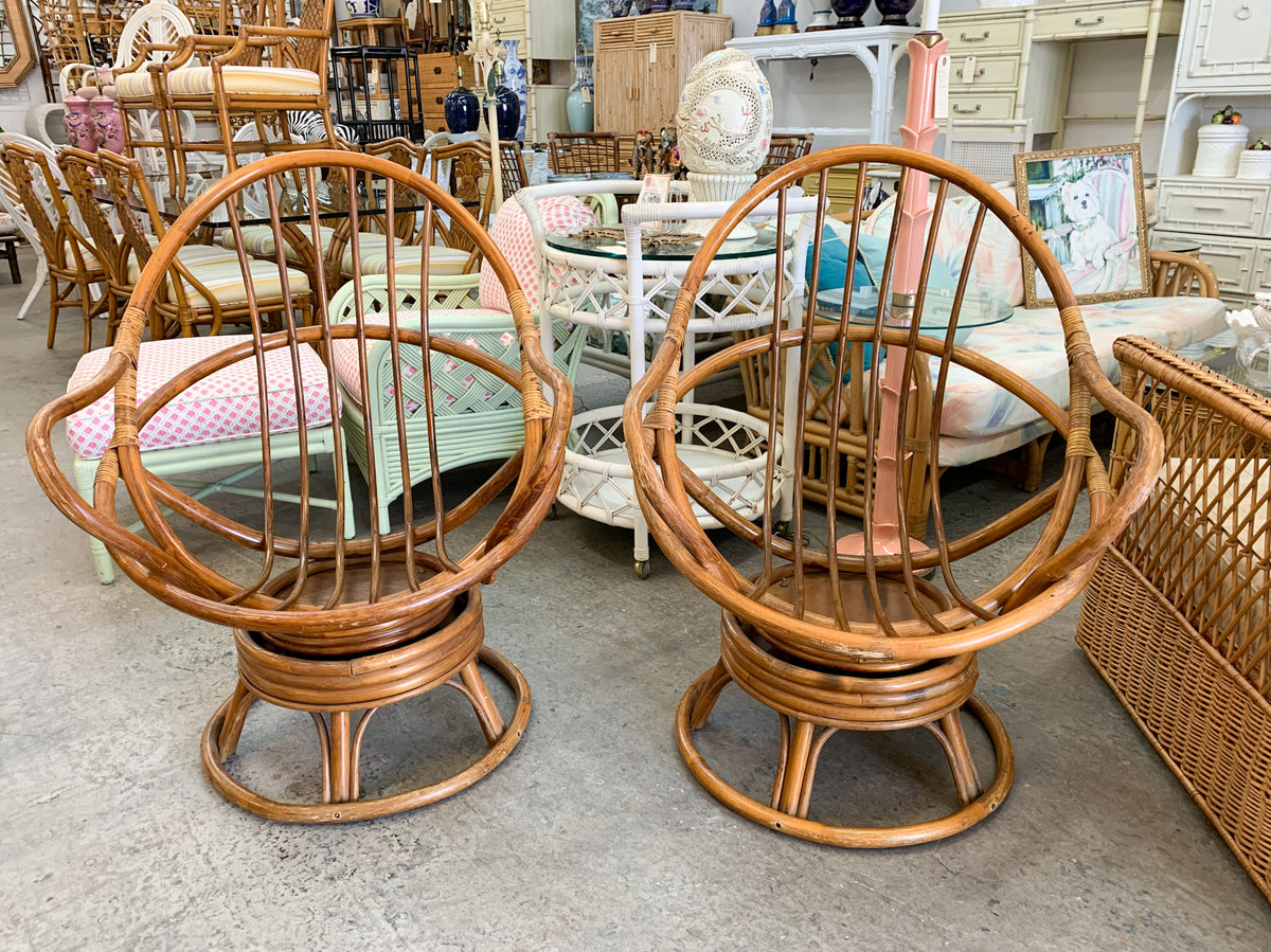 Pair of Islandy Rattan Swivel Chairs