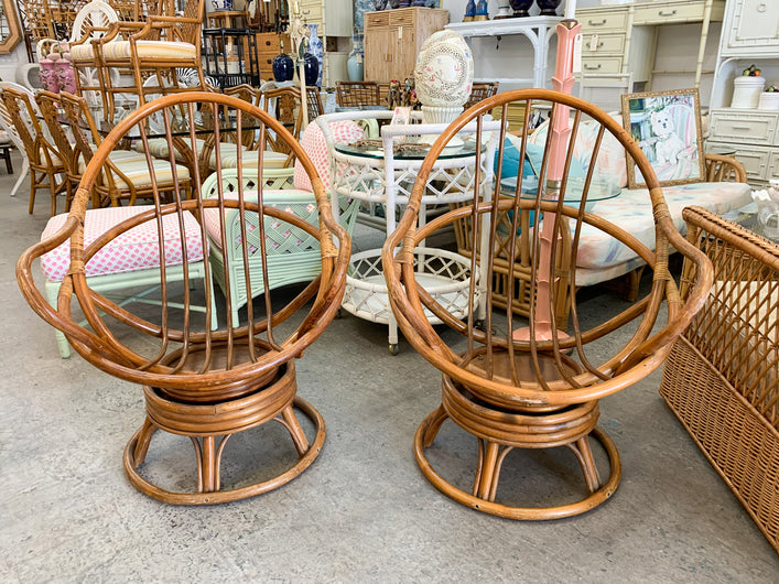 Pair of Islandy Rattan Swivel Chairs
