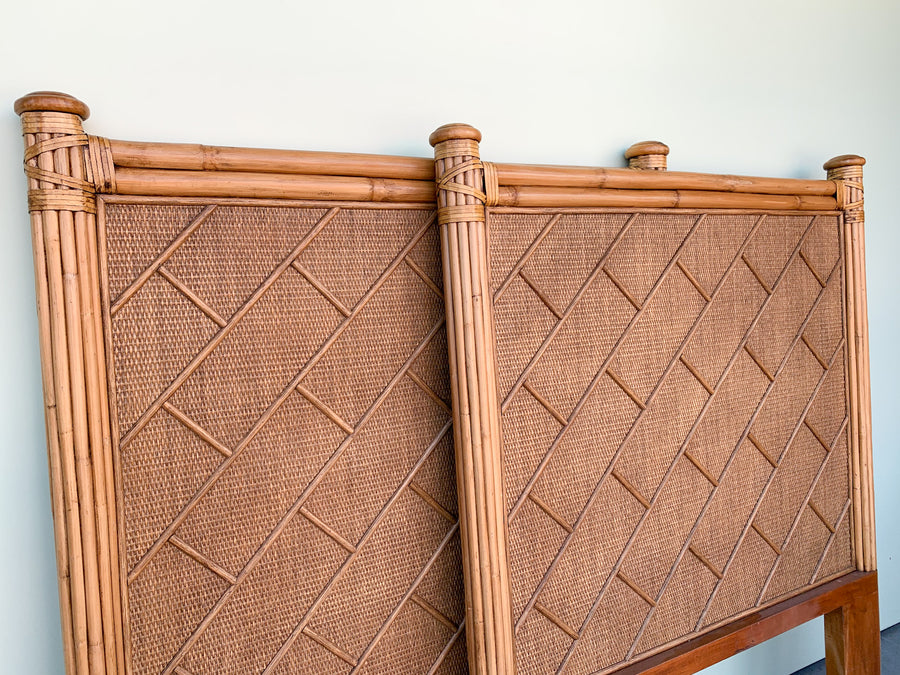 Pair of Rattan Chippendale Twin Headboards