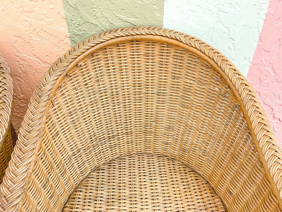 Pair of Braided Rattan Lounge Chairs