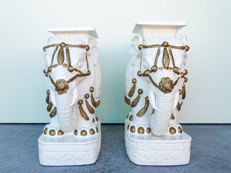 Pair of White Elephant Terracotta Garden Seats