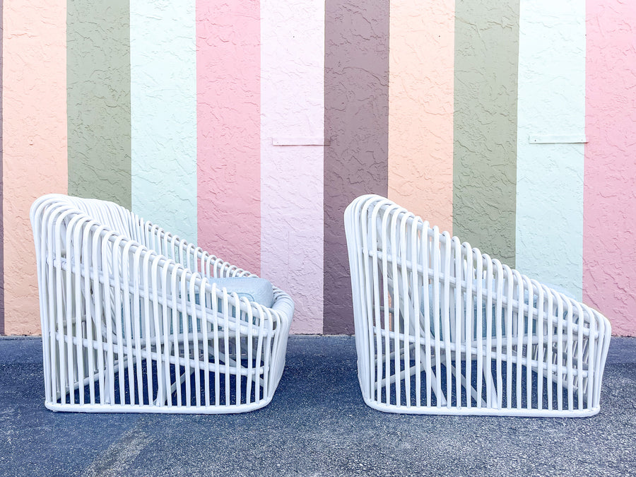 Pair of Fab Painted Henry Olko Style Lounge Chairs