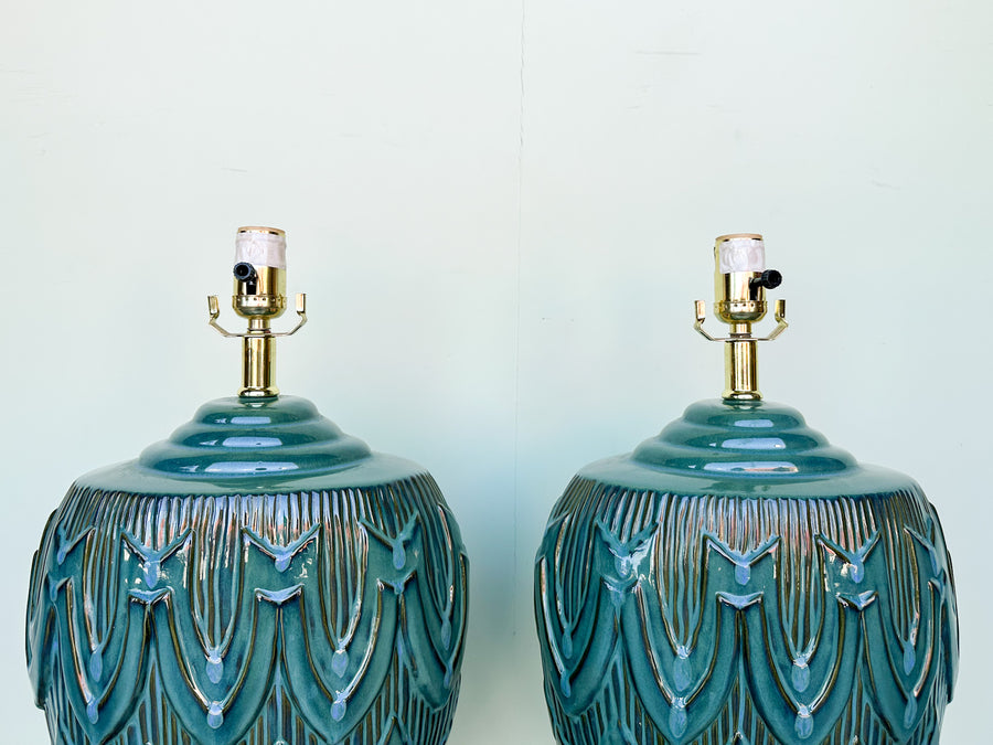 Pair of Teal MCM Swag Lamps