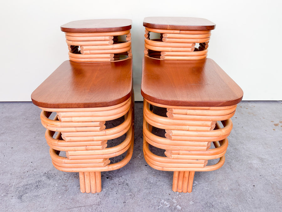 Pair of Frankl Style Rattan Side Tables