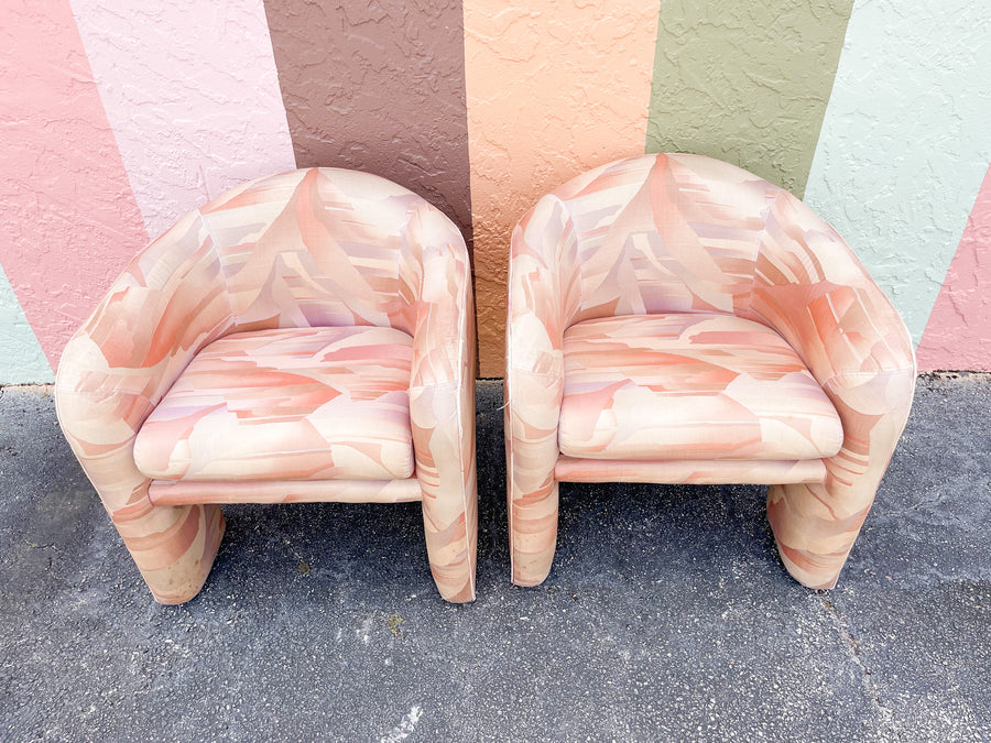 Pair of MCM Tri Leg Upholstered Chairs