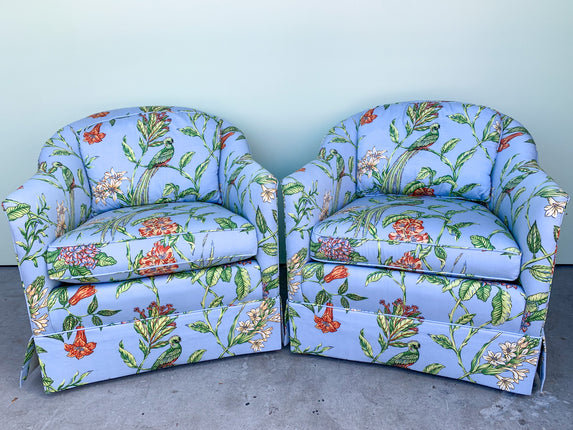 Pair of Palm Beach Upholstered Barrel Chairs