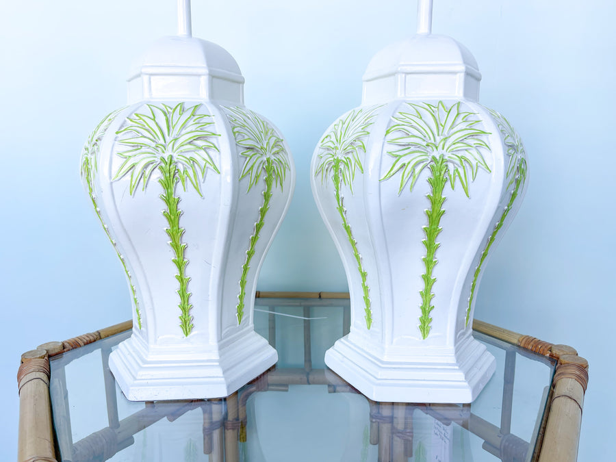 Pair of Palm Tree Ginger Jar Lamps
