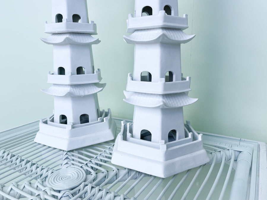Pair of Modern Ceramic Pagoda Tulipieres