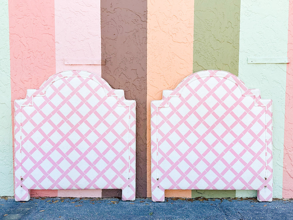 Pair of Pink Lattice Upholstered Twin Headboards