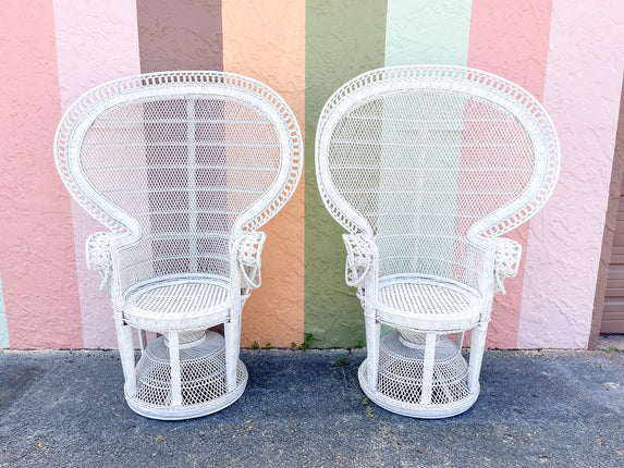 Pair of White Rattan Peacock Chairs