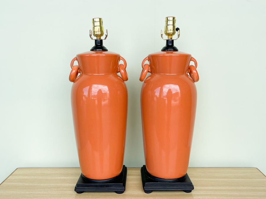 Pair of Orange Ceramic Lamps