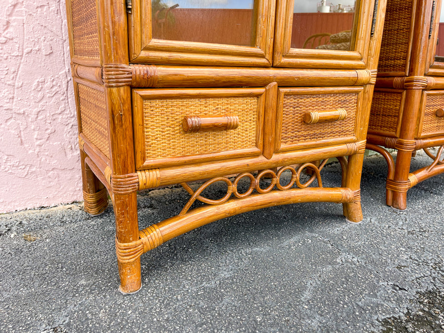 Pair of Island Style Rattan and Seagrass Cabinets