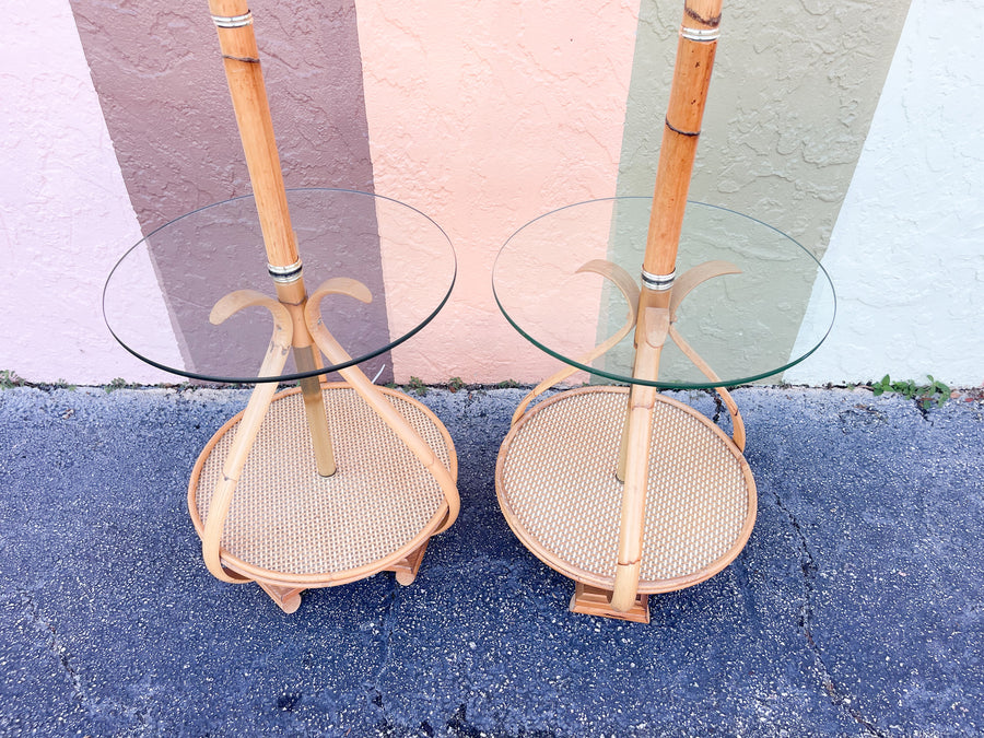 Pair of Old Florida Rattan Table Lamps