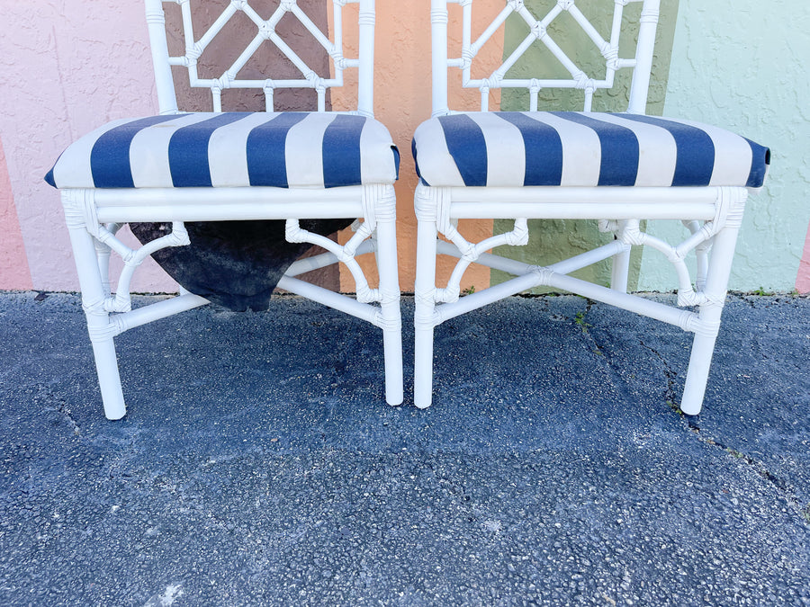 Pair of Striped Rattan Chairs