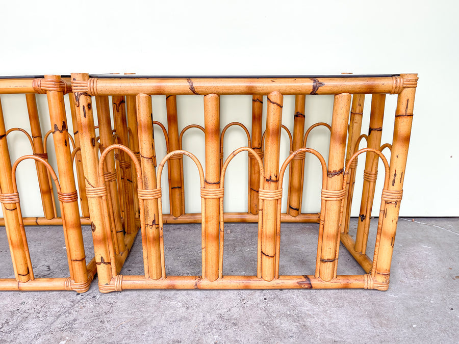 Pair of Old Florida Rattan Side Tables