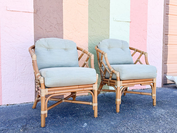 Pair of Chippendale Rattan Lounge Chairs