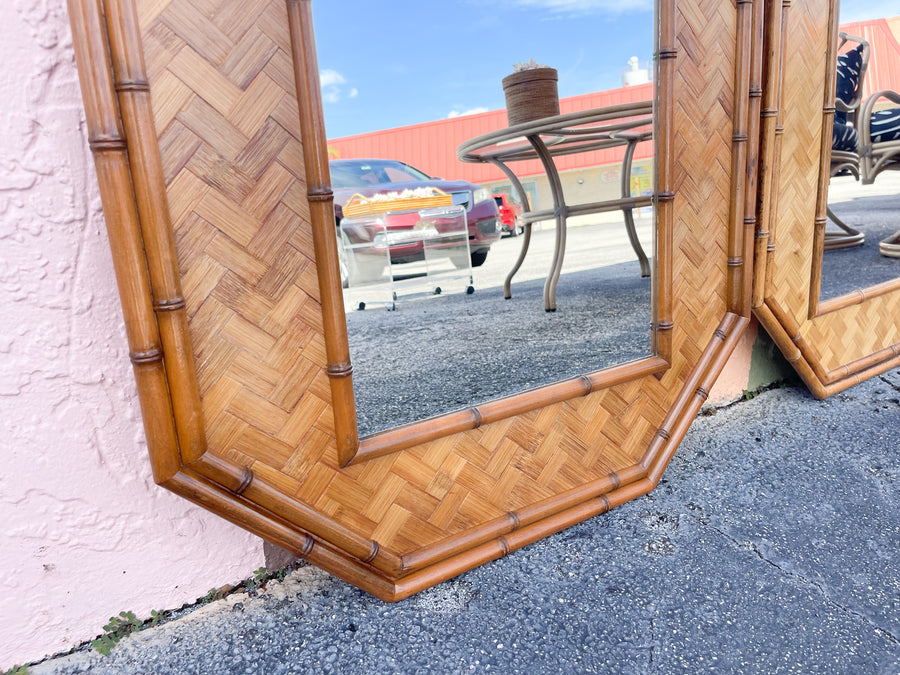 Pair of Faux Bamboo Rattan Octagon Mirrors