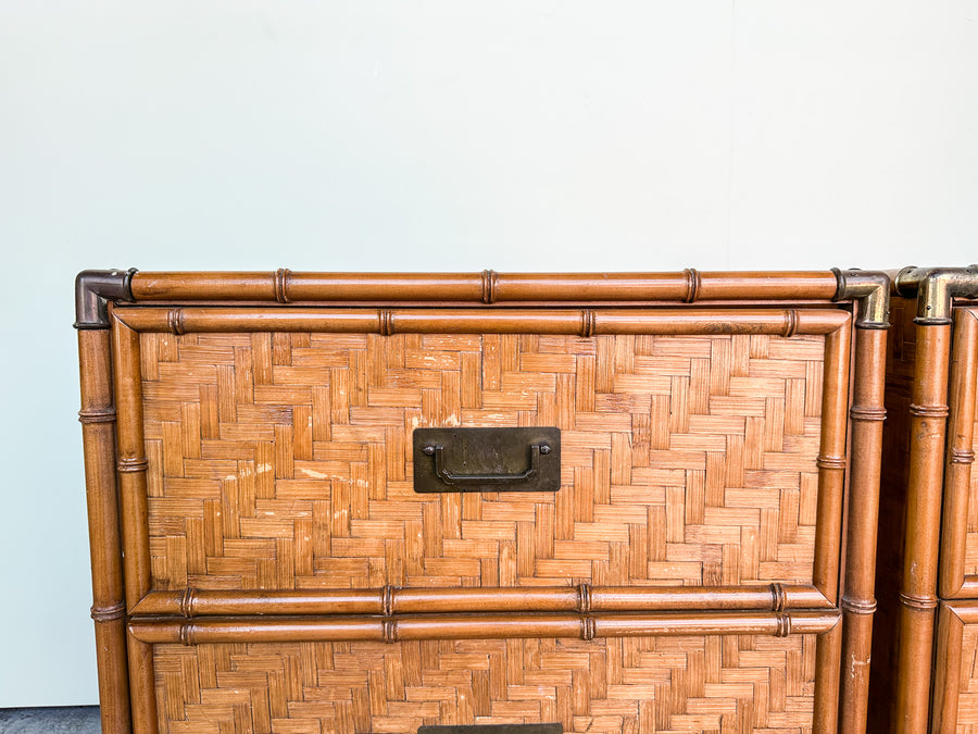 Pair of Island Style Woven Rattan Nightstands