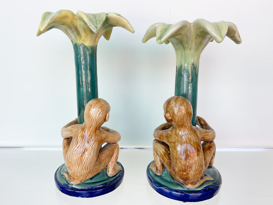 Pair of Whimsical Monkey Candlesticks