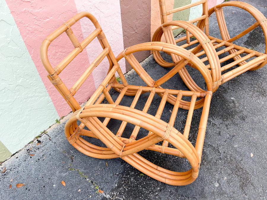 Pair of Frankl Style Rattan Pretzel Chairs