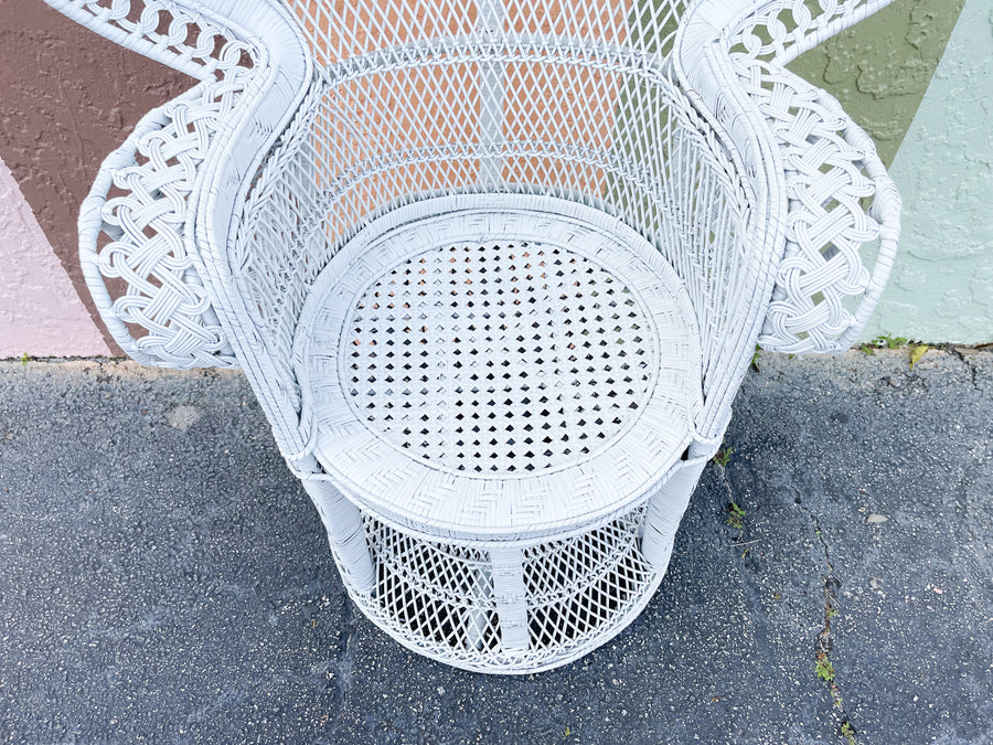 Petite White Rattan Peacock Chair