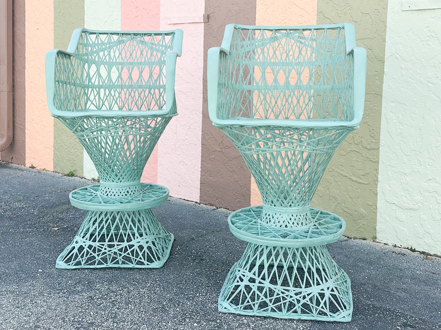 Pair of Seafoam Webspun Bar Stools