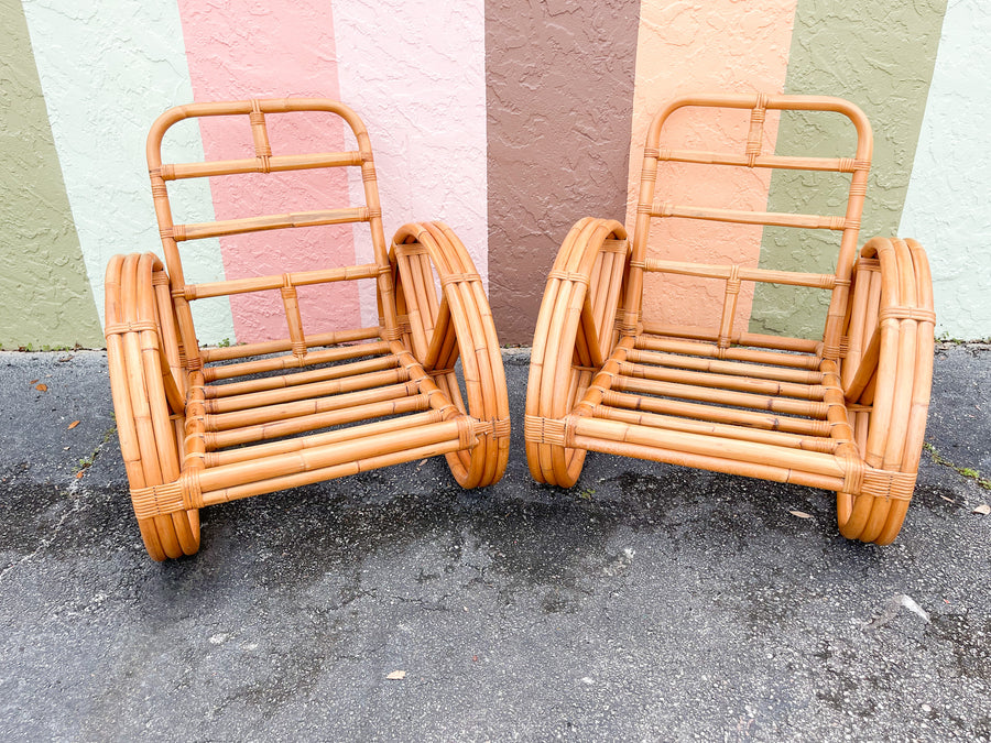 Pair of Frankl Style Rattan Pretzel Chairs