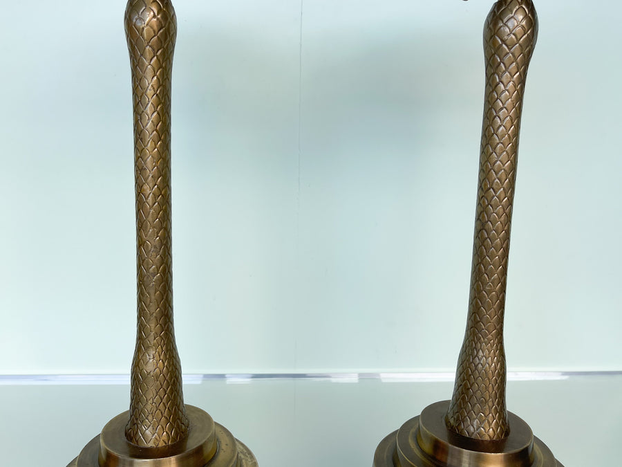 Pair of Large Brass Palm Candlesticks