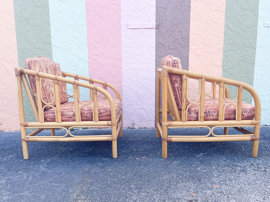 Pair of Old Florida Rattan Lounge Chairs