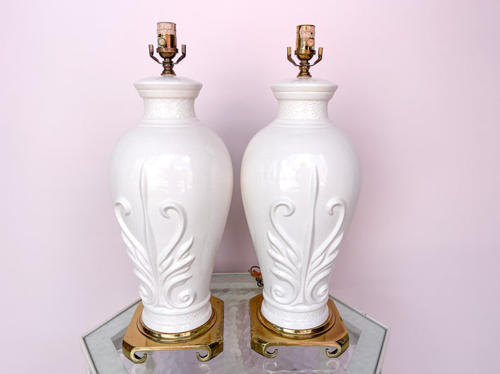 Pair of Cream and Brass Lamps