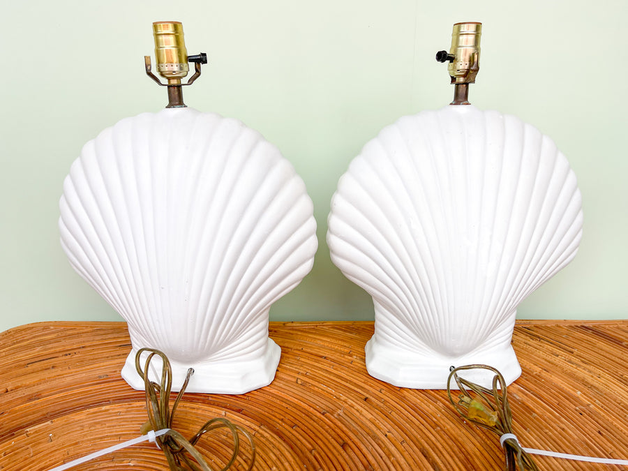 Pair of Plaster Clam Shell Lamps