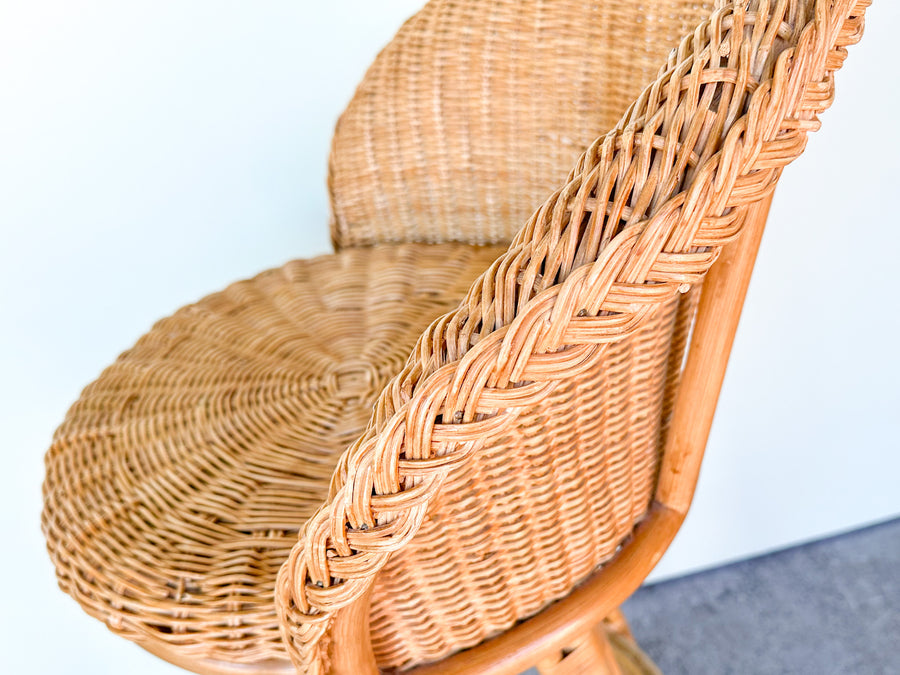 Pair of Braided Rattan and Wicker Bar Stools