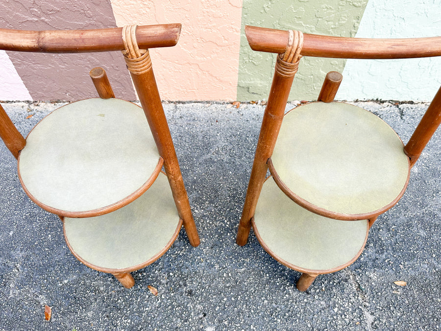 Pair of Old Florida Rattan Plant Stands
