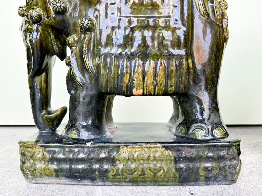 Pair of Terracotta Olive Green Elephant Garden Seats