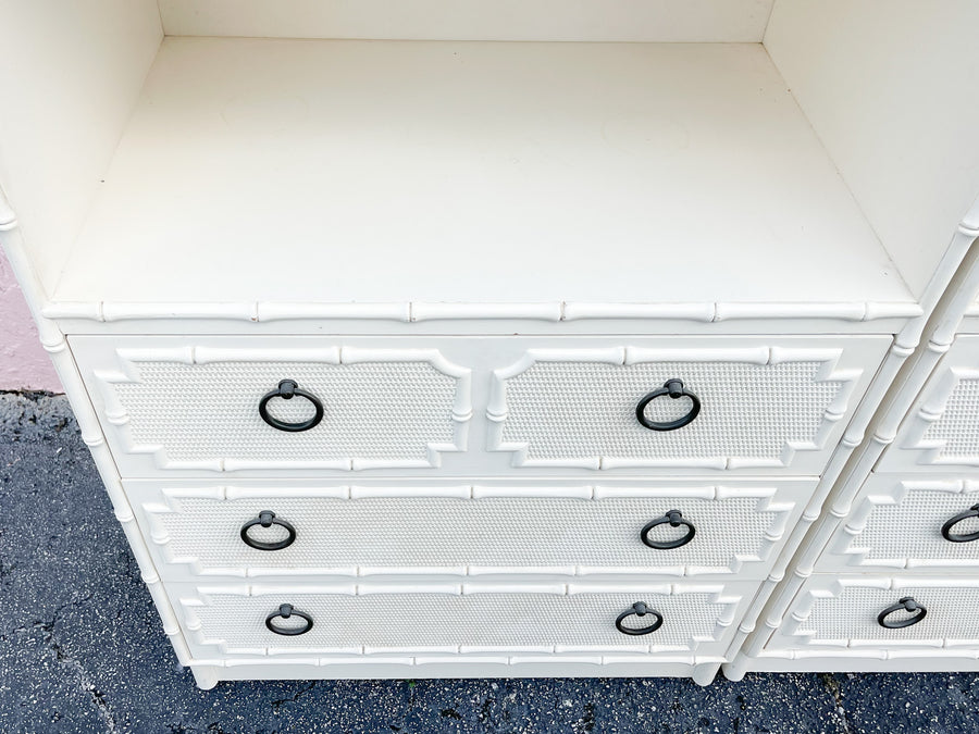 Pair of Palm Beach Chic Faux Bamboo Cabinets