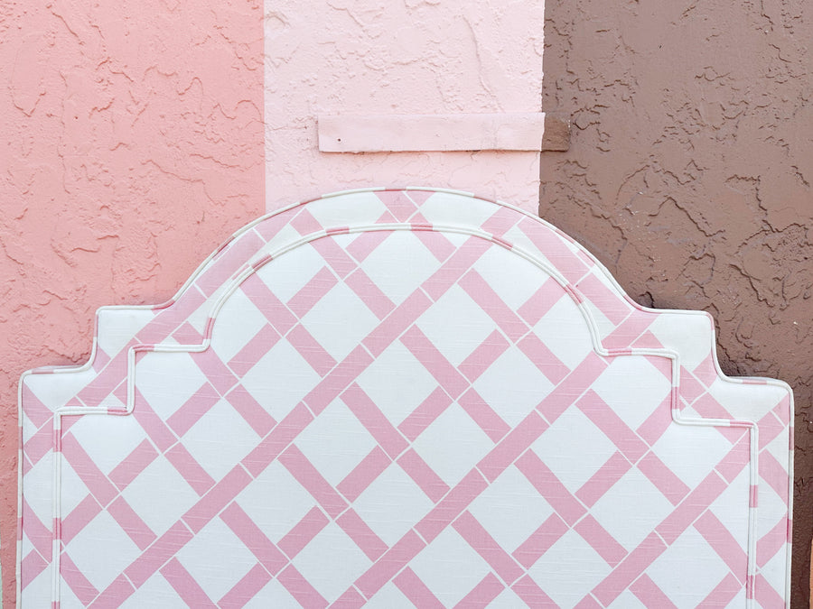 Pair of Pink Lattice Upholstered Twin Headboards