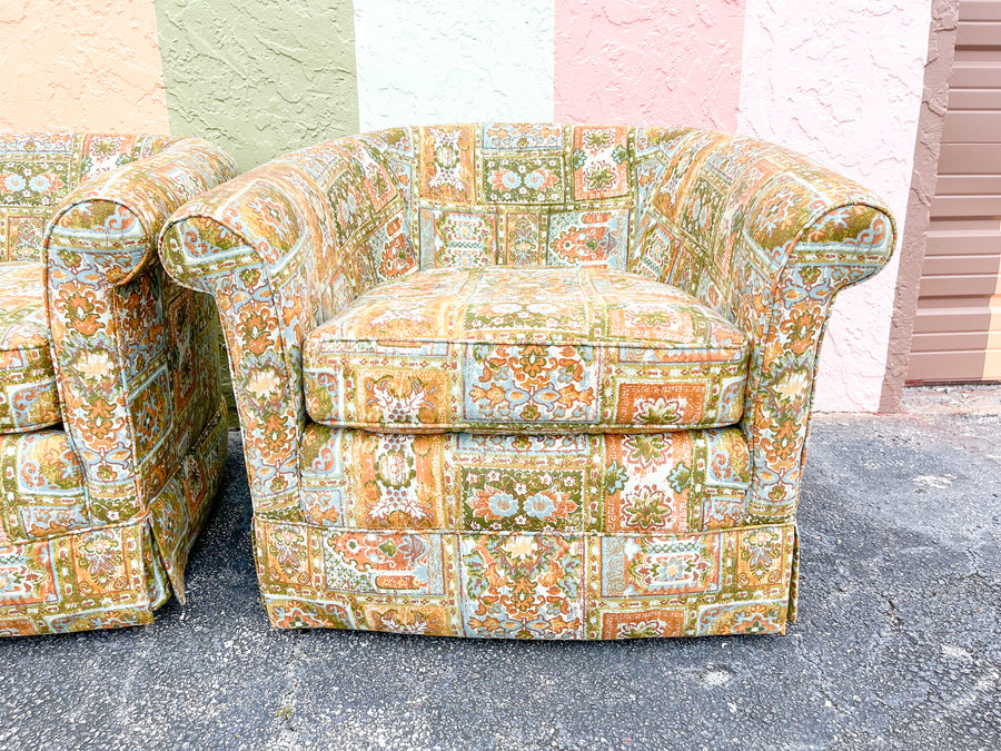 Pair of So 70s Upholstered Barrel Chairs