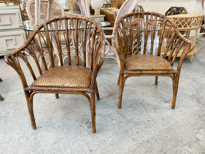 Pair of Rattan Leather Wrapped Club Chairs
