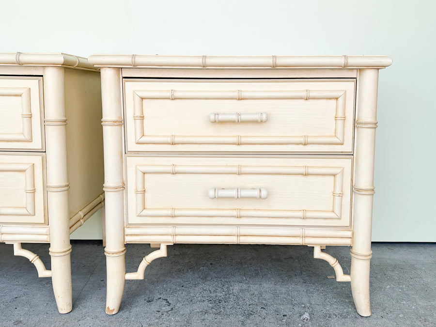 Pair of Palm Beach Chic Faux Bamboo Nightstands
