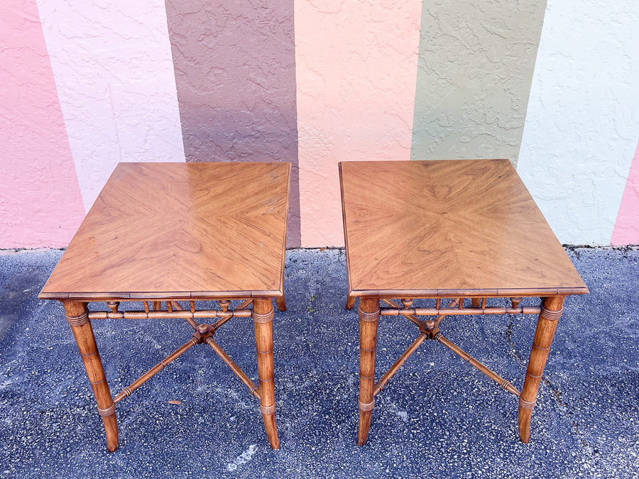 Pair of Thomasville Faux Bamboo Side Tables