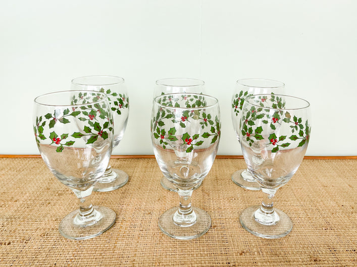 Set of Six Holly Water Goblets