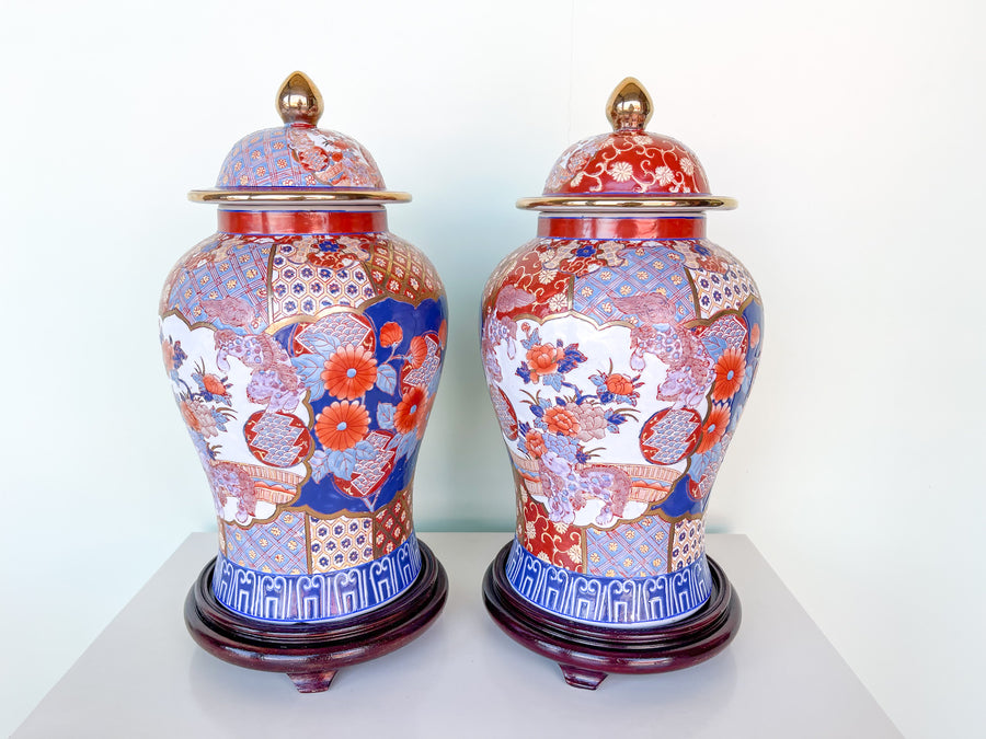Pair of Cinnamon and Blue Ginger Jars