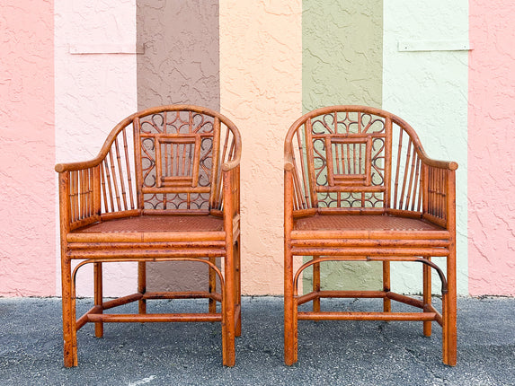 Pair of Tortoiseshell Rattan Brighton Style Chairs