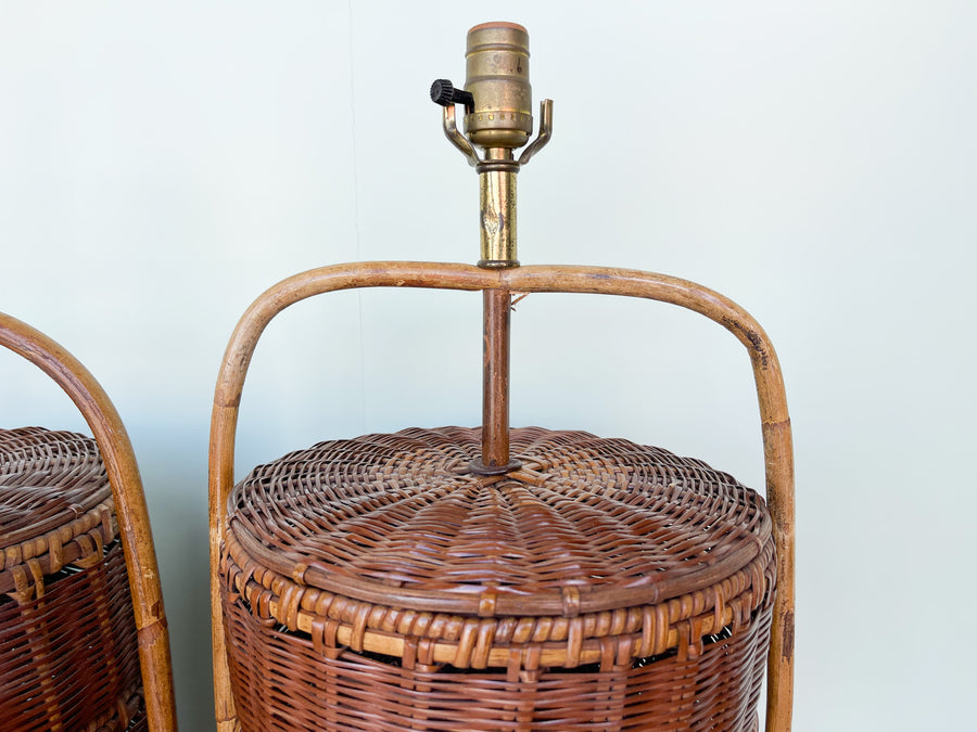 Pair of Rattan Basket Lamps
