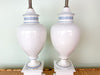 Pair of Robin's Egg Blue and White Greek Key Lamps