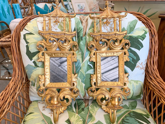 Pair of Modern Pagoda Mirrored Sconces