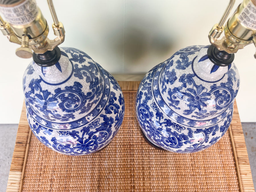 Pair of Blue and White Ginger Jar Lamps