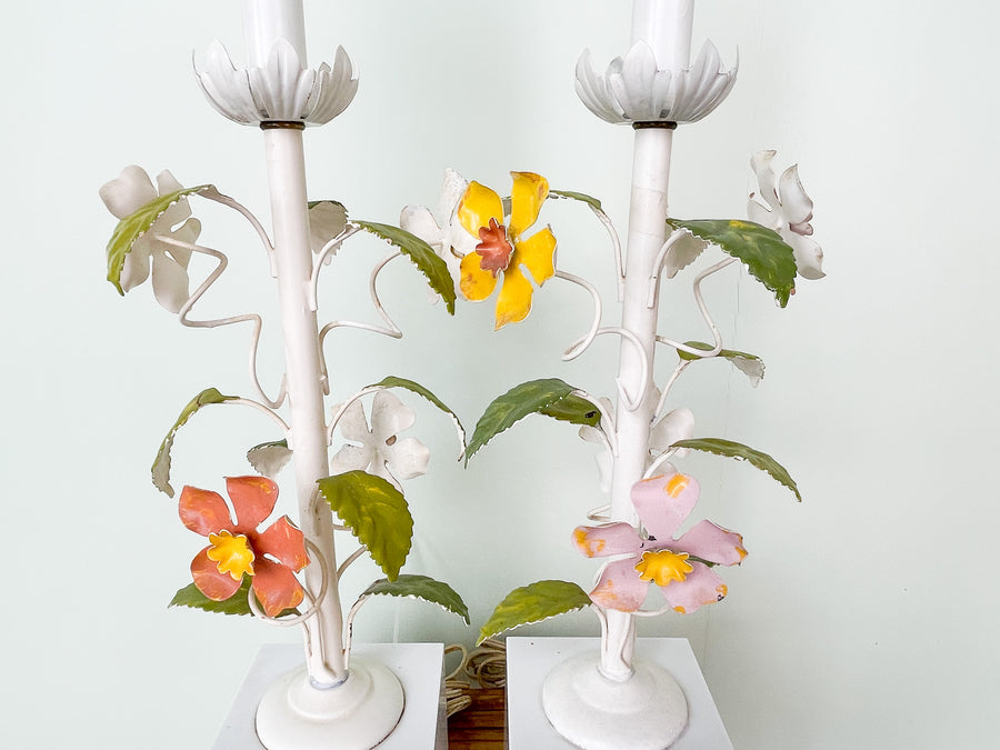 Pair of Tole Flower Lamps